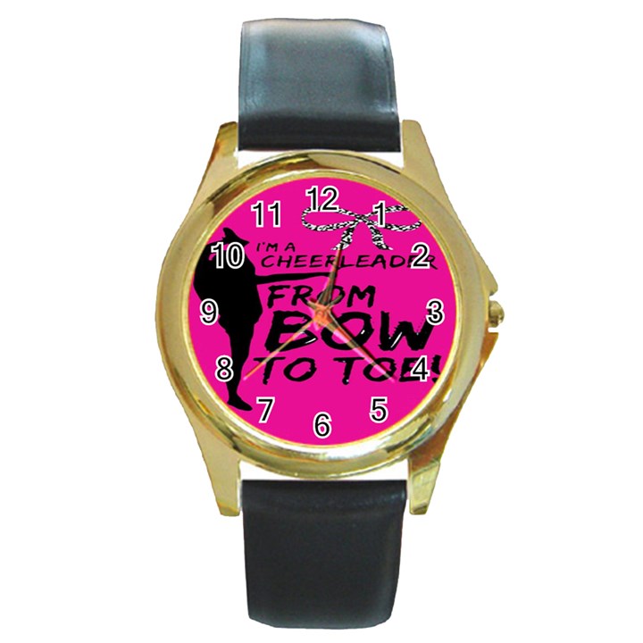 Bow To Toe Cheer Round Gold Metal Watch