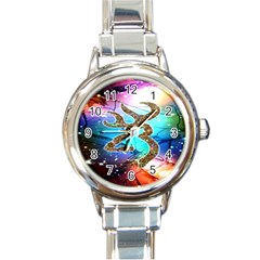 Browning Deer Glitter Galaxy Round Italian Charm Watch by artworkshop