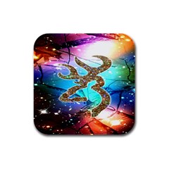 Browning Deer Glitter Galaxy Rubber Square Coaster (4 Pack) by artworkshop