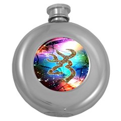 Browning Deer Glitter Galaxy Round Hip Flask (5 Oz) by artworkshop