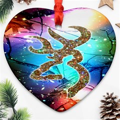 Browning Deer Glitter Galaxy Heart Ornament (two Sides) by artworkshop