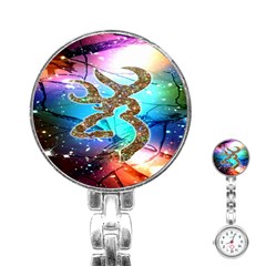 Browning Deer Glitter Galaxy Stainless Steel Nurses Watch by artworkshop