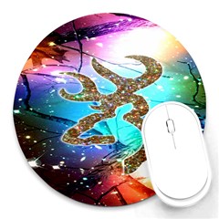 Browning Deer Glitter Galaxy Round Mousepads by artworkshop