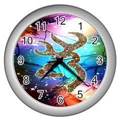 Browning Deer Glitter Galaxy Wall Clock (silver) by artworkshop