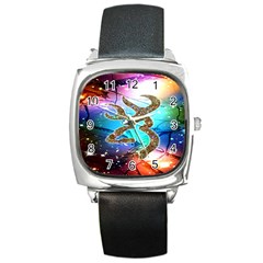 Browning Deer Glitter Galaxy Square Metal Watch by artworkshop