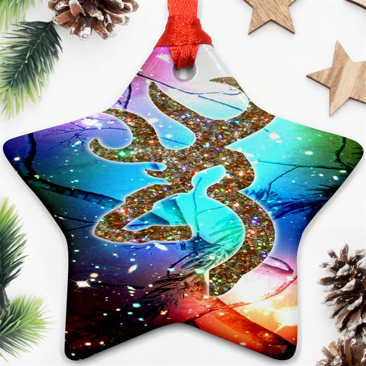 Browning Deer Glitter Galaxy Star Ornament (Two Sides)