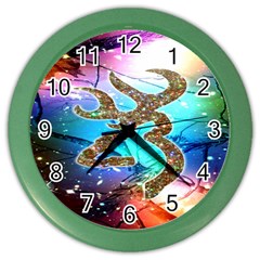 Browning Deer Glitter Galaxy Color Wall Clock by artworkshop