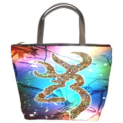 Browning Deer Glitter Galaxy Bucket Bag by artworkshop