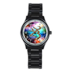 Browning Deer Glitter Galaxy Stainless Steel Round Watch by artworkshop