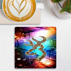 Browning Deer Glitter Galaxy Uv Print Square Tile Coaster  by artworkshop