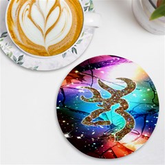 Browning Deer Glitter Galaxy Uv Print Round Tile Coaster by artworkshop