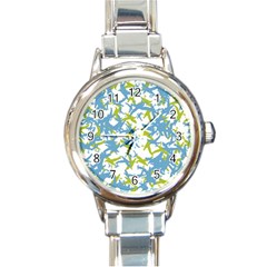 Birds Silhouette Motif Random Pattern Round Italian Charm Watch by dflcprintsclothing