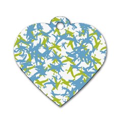 Birds Silhouette Motif Random Pattern Dog Tag Heart (two Sides) by dflcprintsclothing