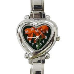 Red Geranium Over Black Background Heart Italian Charm Watch by dflcprintsclothing