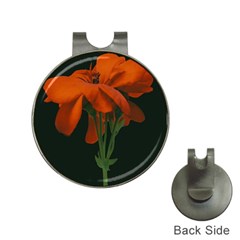 Red Geranium Over Black Background Hat Clips With Golf Markers by dflcprintsclothing