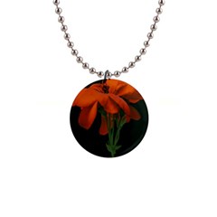 Red Geranium Over Black Background 1  Button Necklace by dflcprintsclothing