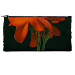 Red Geranium Over Black Background Pencil Case by dflcprintsclothing