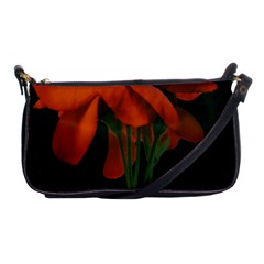 Red Geranium Over Black Background Shoulder Clutch Bag by dflcprintsclothing