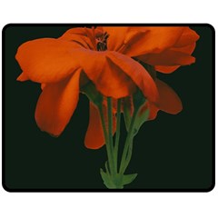 Red Geranium Over Black Background Fleece Blanket (medium) 