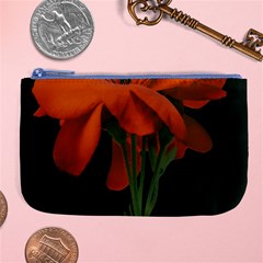 Red Geranium Over Black Background Large Coin Purse by dflcprintsclothing