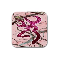 Browning Deer Glitter Rubber Square Coaster (4 Pack)