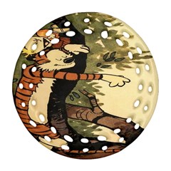 Calvin And Hobbes Round Filigree Ornament (two Sides)