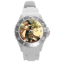 Calvin And Hobbes Round Plastic Sport Watch (l) by artworkshop