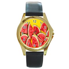 Watermelon Round Gold Metal Watch by artworkshop