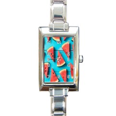 Watermelon Blue Background Rectangle Italian Charm Watch by artworkshop