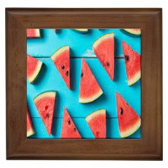 Watermelon Blue Background Framed Tile