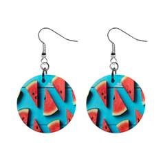 Watermelon Blue Background Mini Button Earrings by artworkshop