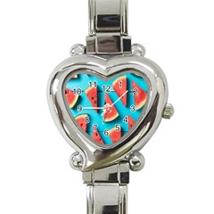 Watermelon Blue Background Heart Italian Charm Watch by artworkshop