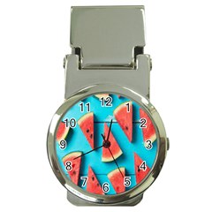 Watermelon Blue Background Money Clip Watches by artworkshop