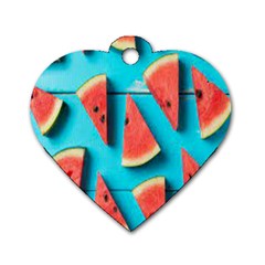 Watermelon Blue Background Dog Tag Heart (one Side) by artworkshop