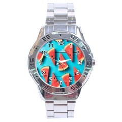 Watermelon Blue Background Stainless Steel Analogue Watch by artworkshop