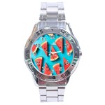 Watermelon Blue Background Stainless Steel Analogue Watch Front