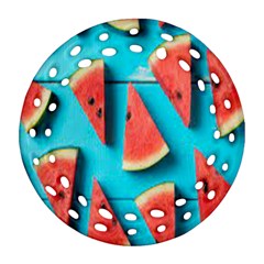 Watermelon Blue Background Round Filigree Ornament (two Sides)