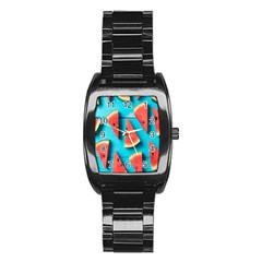 Watermelon Blue Background Stainless Steel Barrel Watch by artworkshop