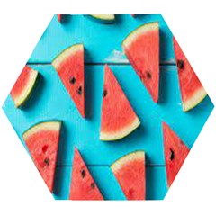 Watermelon Blue Background Wooden Puzzle Hexagon by artworkshop