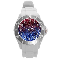 Autumn Fractal Forest Background Round Plastic Sport Watch (l) by Amaryn4rt