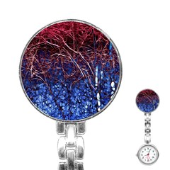 Autumn Fractal Forest Background Stainless Steel Nurses Watch