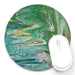 Emerald Patterns Round Mousepads by kaleidomarblingart