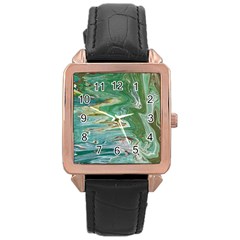 Emerald Patterns Rose Gold Leather Watch  by kaleidomarblingart