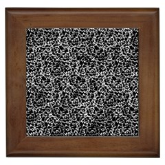 Dark Black And White Floral Pattern Framed Tile