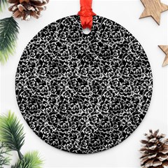 Dark Black And White Floral Pattern Ornament (round) by dflcprintsclothing