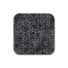 Dark Black And White Floral Pattern Rubber Coaster (square) by dflcprintsclothing