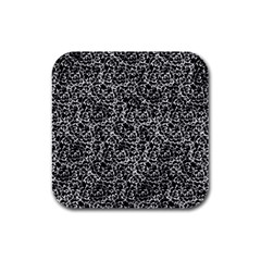 Dark Black And White Floral Pattern Rubber Square Coaster (4 Pack) by dflcprintsclothing