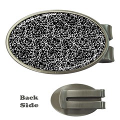 Dark Black And White Floral Pattern Money Clips (oval) 