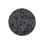 Dark Black And White Floral Pattern Rubber Coaster (Round) Front