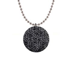 Dark Black And White Floral Pattern 1  Button Necklace by dflcprintsclothing